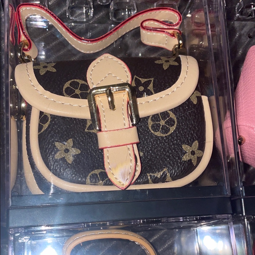 Designer-Style Beige and Brown Mini Saddle Bag